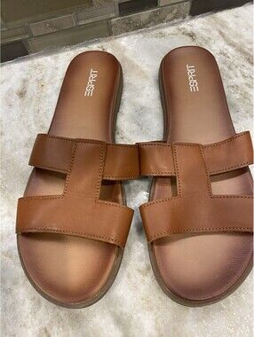 Esprit Women's Brown Slide Sandals Cross Straps Slip-On Patent 7.5 EUC